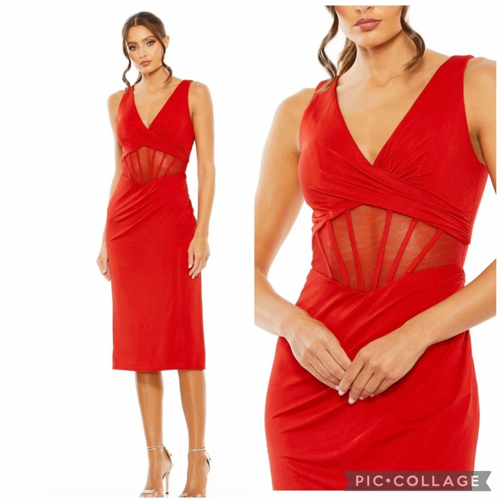 ❤️ NWT ❤️ MAC DUGGAL RED Midi Corset size 2  50726